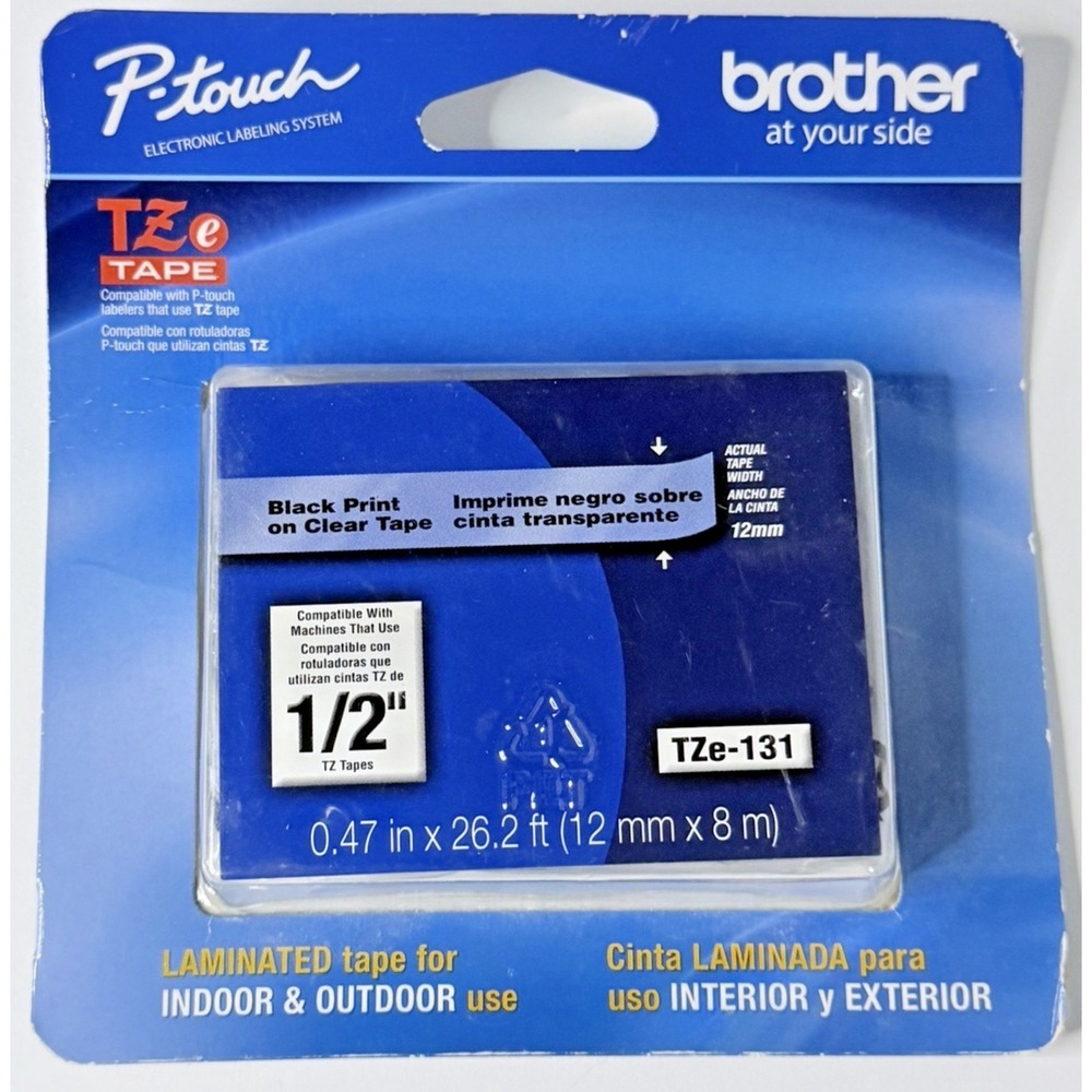 Brother TZe-131 Label Tape 1/2 in Black on Clear Thermal P-Touch TZE Series